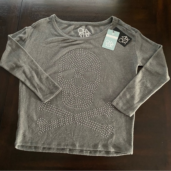 NWT CHASER Bliss Super Soft Silver Skull Knit Long Sleeve Pullover Top Grey S - Picture 1 of 7